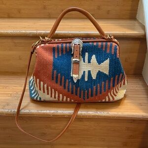 T. Cappelli Handwoven Southwestern Satchel in Rust, Navy & Cream
